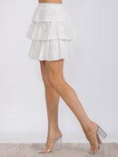 WOMEN'S ELASTIC WAIST RUFFLE TIERED MINI SKIRT