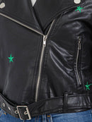 WOMEN'S LONG SLEEVE BUTTON CLOSURE FRONT POCKET STARS PU PLEATHER JACKET