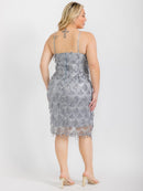PLUS SIZE SLEEVELES V-NECK BODYCON FRINGE SEQUINS MIDI DRESS