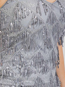 PLUS SIZE SLEEVELES V-NECK BODYCON FRINGE SEQUINS MIDI DRESS