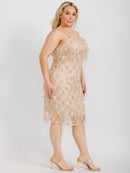 PLUS SIZE SLEEVELES V-NECK BODYCON FRINGE SEQUINS MIDI DRESS