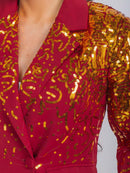 WOMEN'S LONG SLEEVE BLAZER & WIDE LEG PANTS SEQUINS 2PC. SET