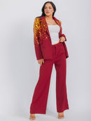 WOMEN'S LONG SLEEVE BLAZER & WIDE LEG PANTS SEQUINS 2PC. SET
