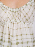 WOMEN'S SHORT PUFF SLEEVE ELASTIC WAIST PLAID PEPLUM TOP