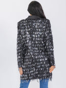 WOMEN'S LONG SLEEVE BUTTON CLOSURE FRONT POCKETS FRINGE SEQUINS BLAZER