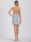 WOMEN'S SLEEVELESS HALTER NECK OPEN BACK FLORAL MINI DRESS