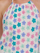 WOMEN'S SLEEVELESS HALTER NECK OPEN BACK FLORAL MINI DRESS