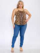 PLUS SIZE SLEEVELESS SEQUINS ANIMAL PRINT TANK TOP