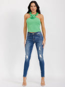 WOMEN'S SLEEVELESS SMOCK RUFFLE STRAPS FRONT FLOWER TOP