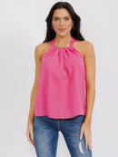 WOMEN'S SLEEVELESS HALTER NECK SOLID TANK TOP
