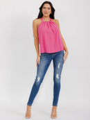 WOMEN'S SLEEVELESS HALTER NECK SOLID TANK TOP