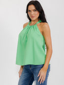WOMEN'S SLEEVELESS HALTER NECK SOLID TANK TOP