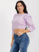 WOMEN'S 3/4 SLEEVES OPEN BACK RUFFLE EYELET CROP TOP