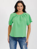 WOMEN'S SHORT SLEEVE BACK KEYHOLE BLOUSE