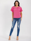 WOMEN'S SHORT SLEEVE BACK KEYHOLE BLOUSE