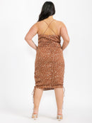 PLUS SIZE SLEEVELESS COWL NECK RUCHED POLKA DOTS MIDI DRESS
