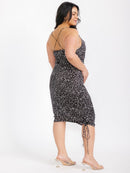 PLUS SIZE SLEEVELESS COWL NECK RUCHED POLKA DOTS MIDI DRESS