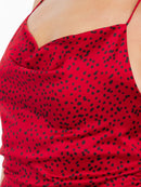 PLUS SIZE SLEEVELESS COWL NECK RUCHED POLKA DOTS MIDI DRESS