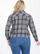 PLUS SIZE LONG SLEEVE BUTTON UP FRONT POCKETS PLAID TOP