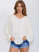 WOMEN'S LONG SLEEVE TRIM DETAILED TUNIC BLOUSE