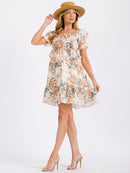 WOMEN'S SHORT SLEEVE ELASTIC WAIST TIERED FLORAL MINI DRESS