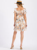 WOMEN'S SHORT SLEEVE ELASTIC WAIST TIERED FLORAL MINI DRESS