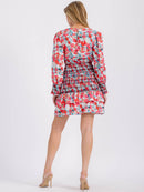WOMEN'S LONG SLEEVE BUTTON UP SMOCK FLORAL MINI DRESS
