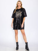 WOMEN'S SHORT SLEEVES POCKETS GRAPHIC TUNIC SEQUINS MINI DRESS