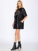 WOMEN'S SHORT SLEEVES POCKETS GRAPHIC TUNIC SEQUINS MINI DRESS