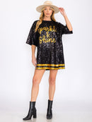 WOMEN'S SHORT SLEEVES GRAPHIC TUNIC SEQUINS MINI DRESS