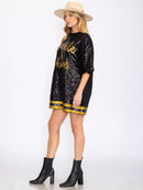 WOMEN'S SHORT SLEEVES GRAPHIC TUNIC SEQUINS MINI DRESS