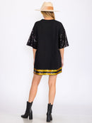 WOMEN'S SHORT SLEEVES GRAPHIC TUNIC SEQUINS MINI DRESS