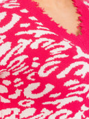 PLUS SIZE LONG SLEEVES V-NECK PULLOVER COLORBLOCK ANIMAL PRINT SWEATER