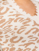 PLUS SIZE LONG SLEEVES V-NECK PULLOVER COLORBLOCK ANIMAL PRINT SWEATER