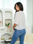 WOMEN'S SHORT SLEEVE BUTTON UP POLKA DOT TOP