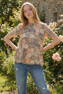 Grey Floral Woven Blouse