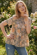 Grey Floral Woven Blouse