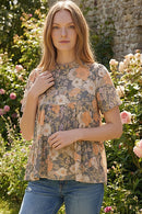 Grey Floral Woven Blouse