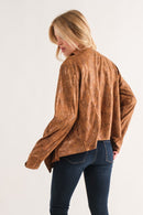 Camel Rust Animal Print Heavy Suede Cardigan