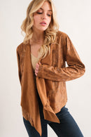 Camel Rust Animal Print Heavy Suede Cardigan
