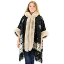 Faux Fur Snow Pattern Hoodie Shawl P3804 (1PC)