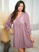 WOMEN'S EMBROIDERY DETAIL 3/4 SLEEVES MINI DRESS