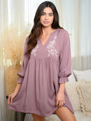WOMEN'S EMBROIDERY DETAIL 3/4 SLEEVES MINI DRESS