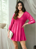 WOMEN'S V-NECK SMOCKING DETAIL MINI DRESS