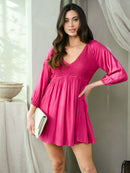 WOMEN'S V-NECK SMOCKING DETAIL MINI DRESS