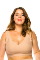 BE281X 6 Piece Smooth Microfiber, Removable Pads, and Bonded Neckline Laser Cut Comfort V-neck Bralette Plus Size
