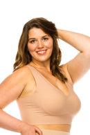 BE281X 6 Piece Smooth Microfiber, Removable Pads, and Bonded Neckline Laser Cut Comfort V-neck Bralette Plus Size
