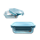 Bonita Home Blue Striped Rectangle Glass Container with Snap Lid - 21.60oz