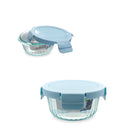 Bonita Home Blue Striped Round Glass Container with Snap Lid - 13.50oz