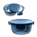 Bonita Home Blue Striped Round Glass Container with Snap Lid- 32.10oz